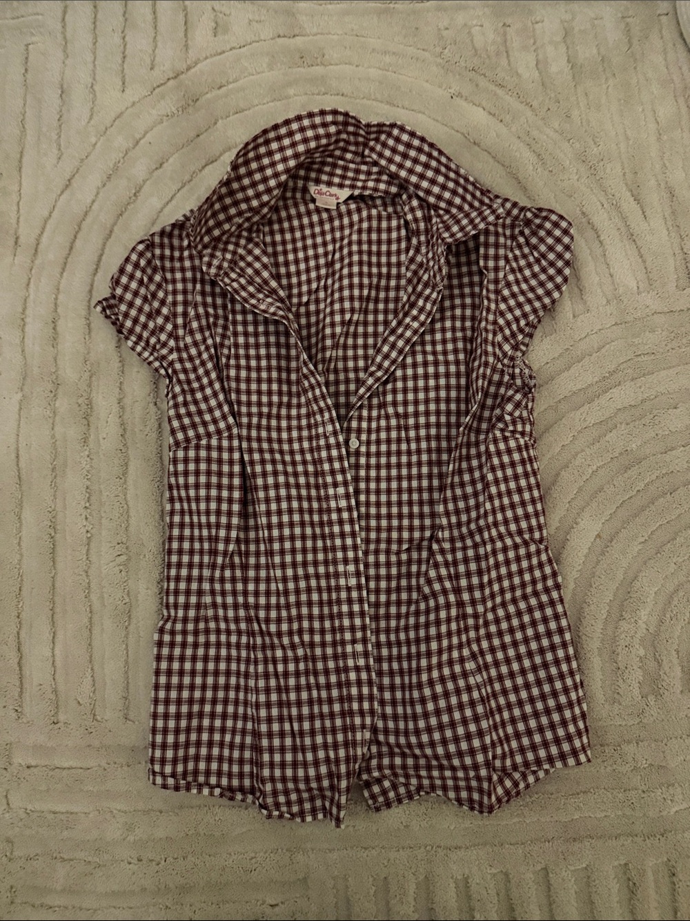 Aeropostale Burgundy and White Gingham Button-Down Top